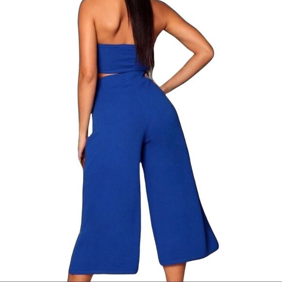 Blue Crop Top and Wide Leg Crop Pants Outfit Set - NEW - Picture 3 of 4